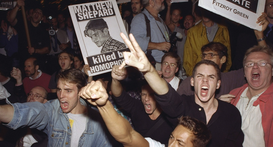 Protesters in 1998 in the wake of Matthew Shepard's brutal murder. 