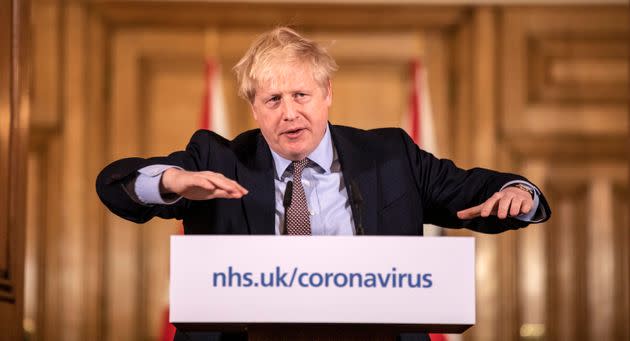 <strong>Boris Johnson gives a press conference in March 2020.</strong> (Photo: WPA Pool via Getty Images)