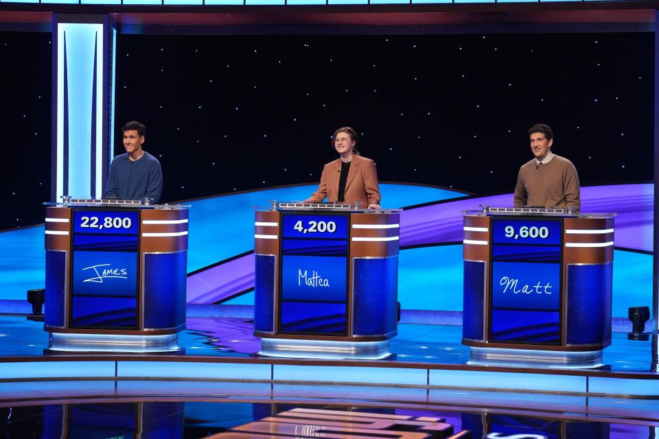 James Holzhauer, Mattea Roach and Matt Amodio compete in the “Jeopardy!” Masters tournament. | ABC