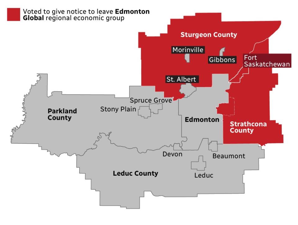 A map of the Edmonton region municipalities that are shareholders of Edmonton Global.
