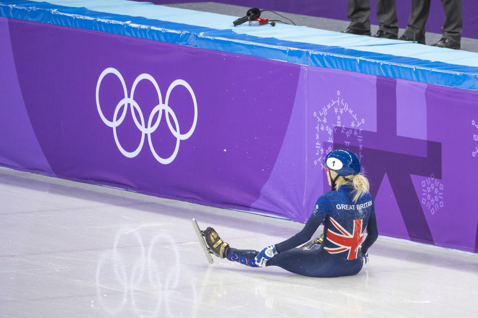 Elise Christie after crashing out of the final (Andy J Ryan/Team GB)