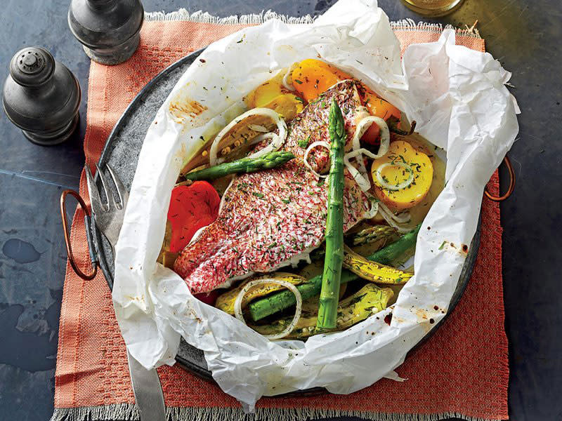 Snapper Baked in Parchment with Spring Vegetables