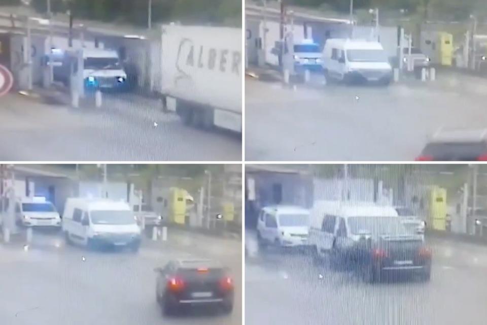 Grab from video showing moment car rammed into police van carrying the ‘Fly’ – posted by BBC (BBC)