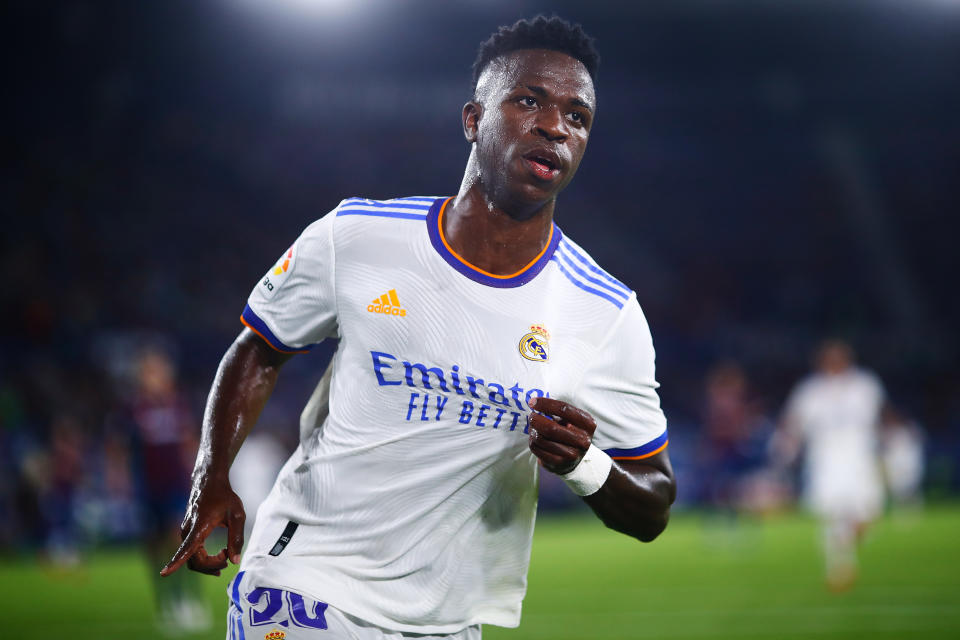 Vinícius celebra un gol con el Real Madrid esta temporada. (Foto: Eric Alonso / Getty Images).