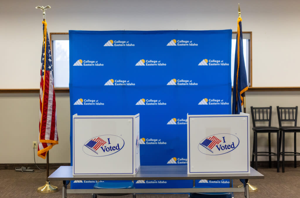 Open booths await voters for the primary election on May 21, 2024, at the College of Eastern Idaho in Idaho Falls