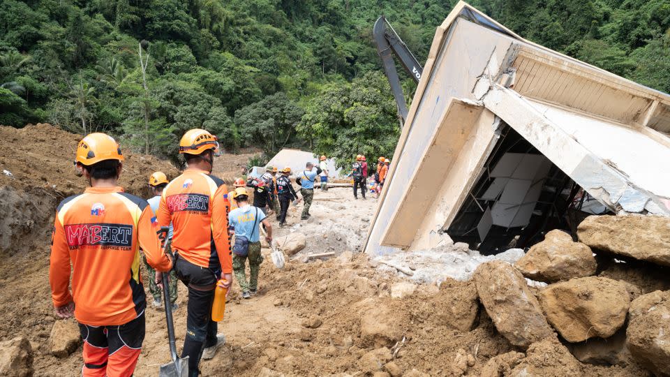 Rescue teams search for missing miners in Maco, Davao de Oro, Philippines on February 8, 2024. - Jeoffrey Maitem/Anadolu/Getty Images