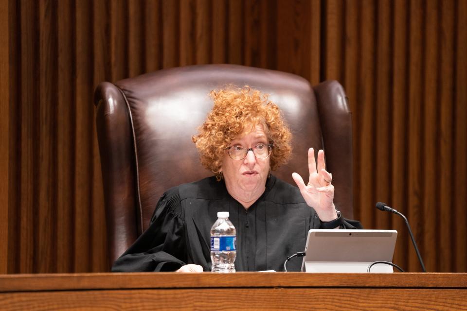 Kansas Supreme Court Justice Melissa Standridge questions aspects of arguments from lawyers in the League of Women Voters, et al v. Schwab case.