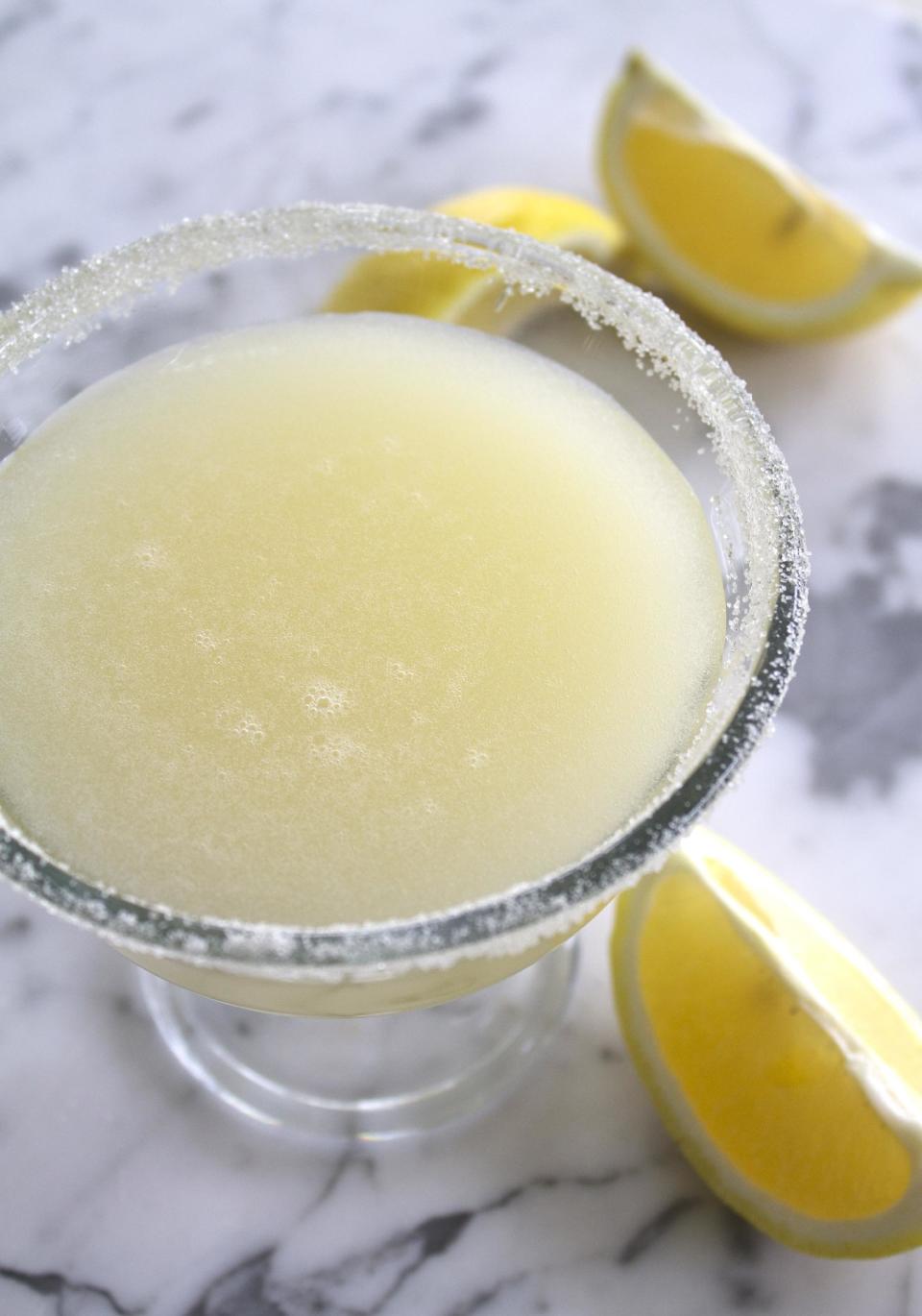 In this image taken on May 22, 2013, a sweet broiled lemon margarita is shown in Concord, N.H. (AP Photo/J.M. Hirsch)