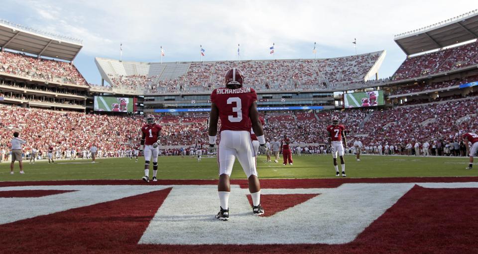 Alabama players warm up prior to a game against San Jose State at Bryant Denny Stadium in Tuscaloosa, Ala., Saturday, Sept. 4, 2010. | Dave Martin, Associated Press
