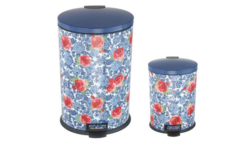 Large and small garbage cans with floral print
