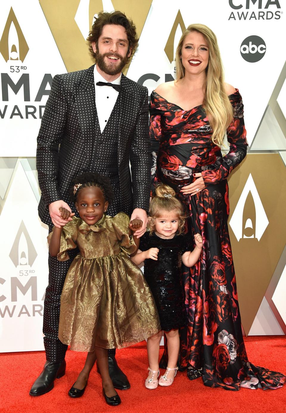 Willa Gray Akins, Thomas Rhett, Ada James Akins and Lauren Akins attend the 53rd annual CMA Awards at the Music City Center on November 13, 2019 in Nashville, Tennessee