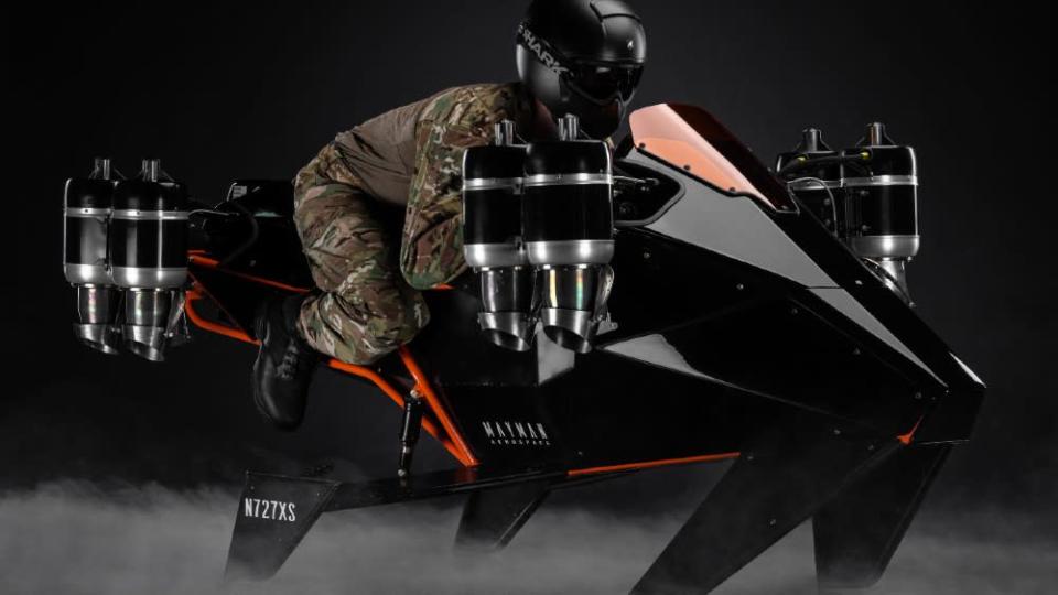 The new Speeder concept is a ride-on jetpack that has a potential top speed of 500 mph. - Credit: Courtesy Jetpack Aviation