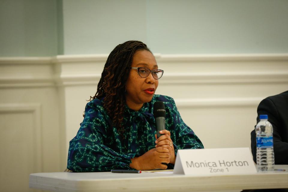 Zone 1 Councilwoman Monica Horton answers a question during the Neighborhood Advisory Council's City Council candidate forum at National Avenue Christian Church on Tuesday, March 7, 2023.