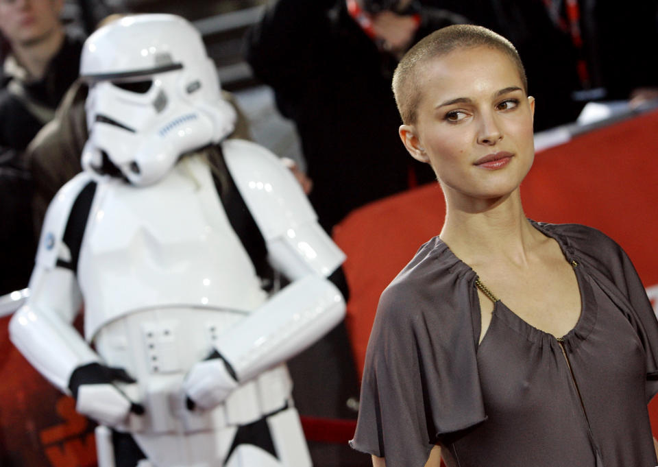 Cast member Portman poses during red carpet arrivals for the German premier of the film "Star Wars - Episode III - Revenge of the Sith" in Berlin.  Cast member Natalie Portman poses during red carpet arrivals for the German premier of the film "Star Wars - Episode III - Revenge of the Sith" in Berlin May 17, 2005. The movie, directed by U.S. film director George Lucas, opens in German cinemas on Thursday. REUTERS/Fabrizio Bensch