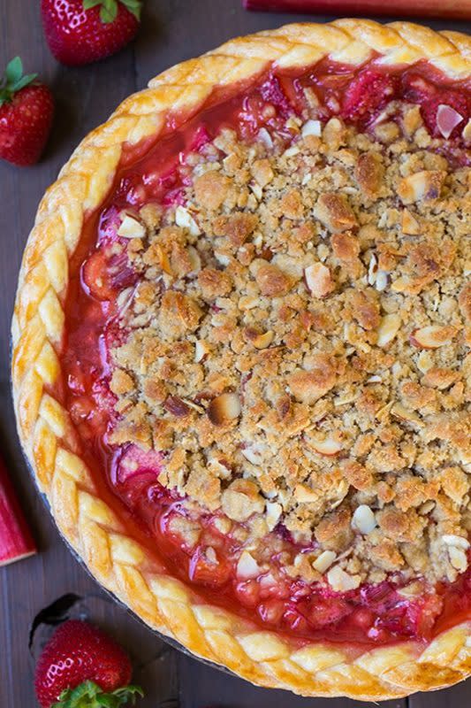 <p>Cooking Classy</p><p>The almond topping makes this a classic pie tasty in a new way.</p><p><strong>Get the recipe: <a href="https://www.cookingclassy.com/strawberry-rhubarb-pie-almond-crumble/" rel="nofollow noopener" target="_blank" data-ylk="slk:Strawberry Rhubarb Pie with Almond Crumble;elm:context_link;itc:0;sec:content-canvas" class="link rapid-noclick-resp">Strawberry Rhubarb Pie with Almond Crumble</a></strong></p>