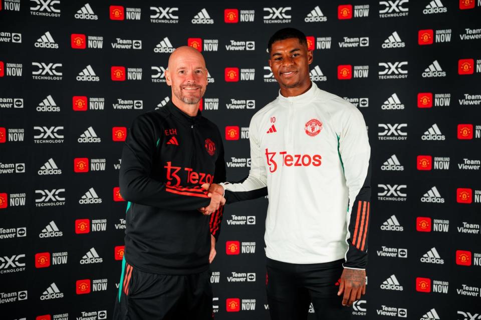 Manchester United manager Erik ten Hag with Marcus Rashford (Getty Images)