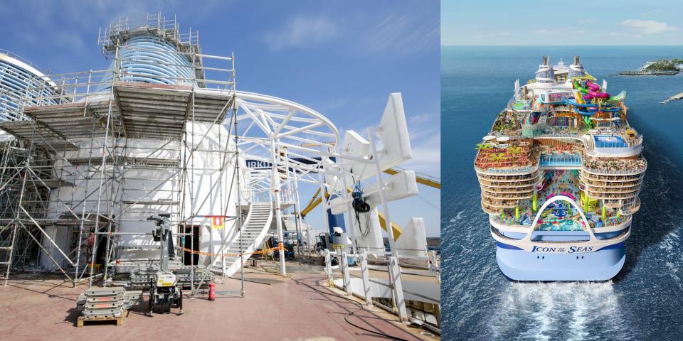 Icon of the seas under construction next to a rendering of the ship