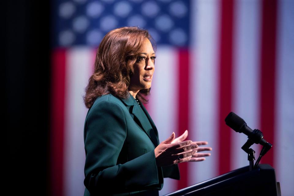 Vice President Kamala Harris speaks to a crowd at The Moon in Tallahassee, Fla. on the 50th anniversary of the Roe v. Wade Supreme Court ruling, Sunday, Jan. 22, 2023.