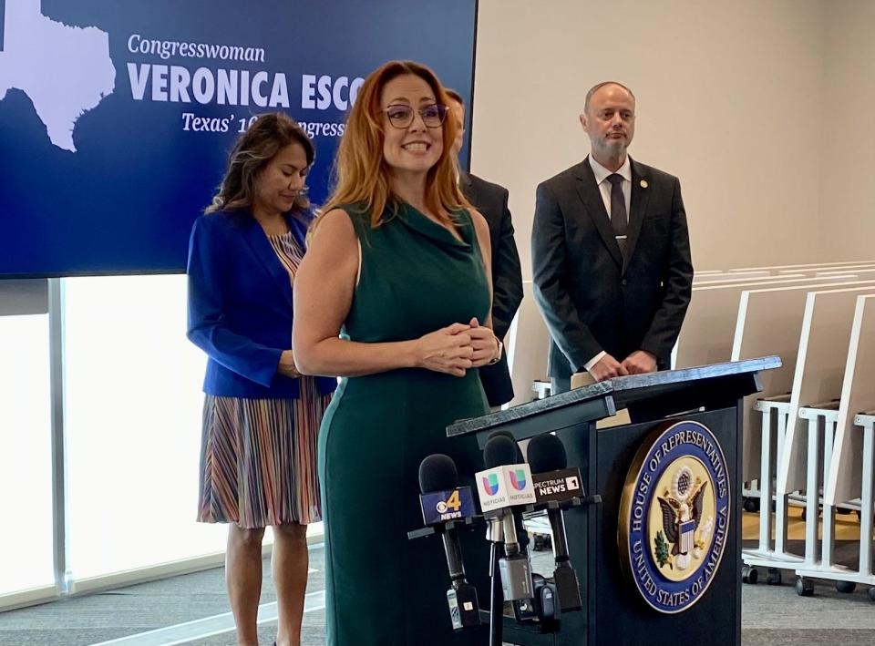 El Paso Climate and Sustainability Officer Nicole Ferrini speaks during a news conference on Tuesday, Aug. 15, 2023, to announce efforts being taken across the region to address the growing climate crisis.