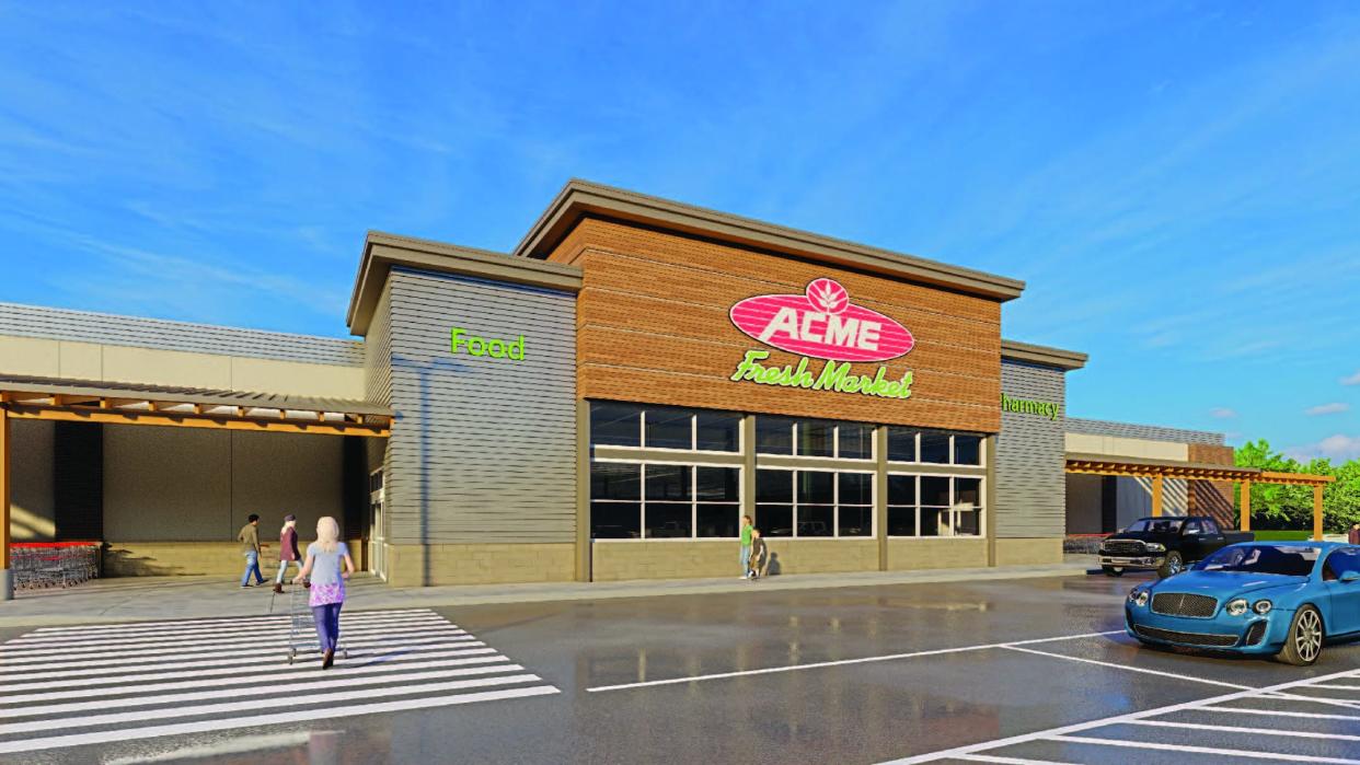 An architect's rendering shows the facade for a new Acme Fresh Market planned for Medina.