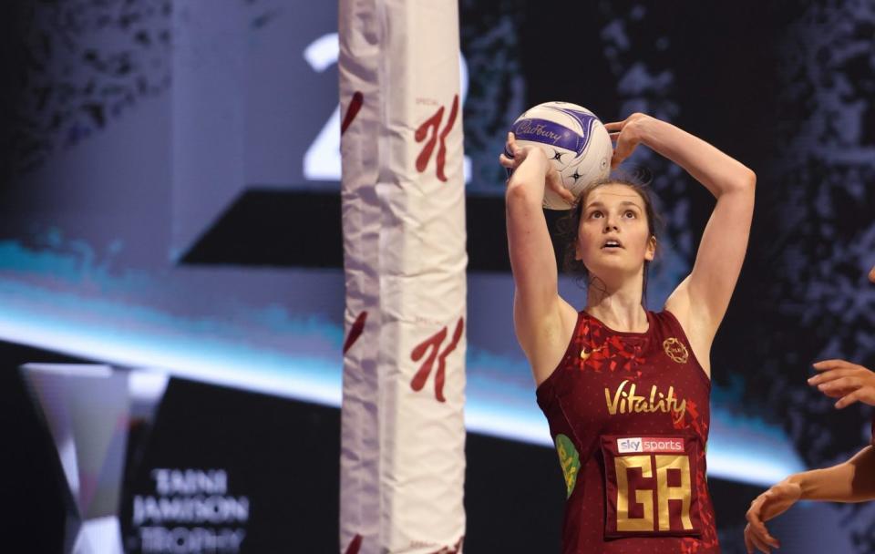 Vitality Roses player Sophie Drakeford-Lewis during game two of the Cadbury Netball Series between the New Zealand Silver Ferns and the England Vitality Roses at Christchurch Arena on September 22, 2021 in Christchurch, New Zealand - GETTY IMAGES