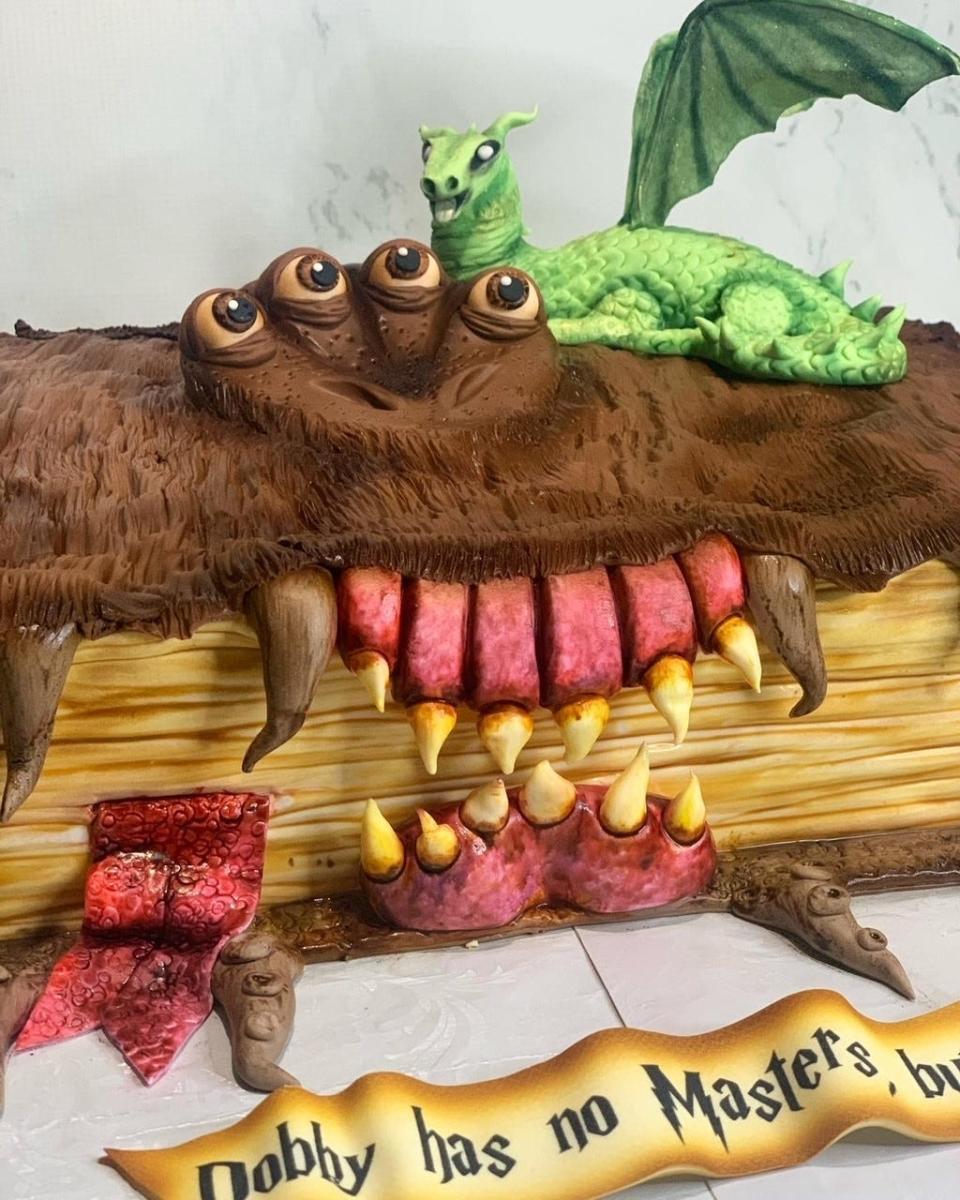 Brockton native Michelle Scurio of Cake Monstah in Weymouth created this Harry Potter-themed cake,  “The Monster book of Monsters.”