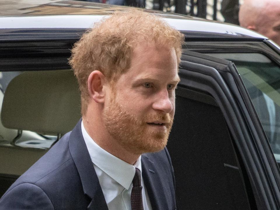 Prince Harry arrives at High Court on Tuesday (PA)