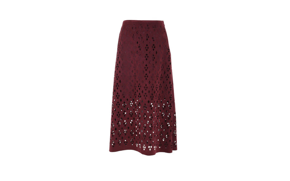 <p>Lace-like laser cutouts and a red-wine hue give this faux suede skirt a fresh update. For an upscale bohemian look, pair it with an embroidered top and <a rel="nofollow noopener" href="https://www.amazon.com/ZLYC-Handmade-Leather-Fringe-Bohemian/dp/B0113KY43O/ref=sr_1_14?s=apparel&ie=UTF8&qid=1474061770&sr=1-14&nodeID=7141123011&keywords=fringe+bag" target="_blank" data-ylk="slk:a bag with fringe detailing;elm:context_link;itc:0;sec:content-canvas" class="link ">a bag with fringe detailing</a>.</p><p><strong>To buy: </strong>$595; <a rel="nofollow noopener" href="http://click.linksynergy.com/fs-bin/click?id=93xLBvPhAeE&subid=0&offerid=390098.1&type=10&tmpid=8158&RD_PARM1=http%3A%2F%2Fshop.nordstrom.com%2Fs%2Ftibi-aleyda-faux-suede-midi-skirt%2F4322005&u1=TLFASappL1LongSkirtsRS1Sep16" target="_blank" data-ylk="slk:nordstrom.com;elm:context_link;itc:0;sec:content-canvas" class="link ">nordstrom.com</a></p>