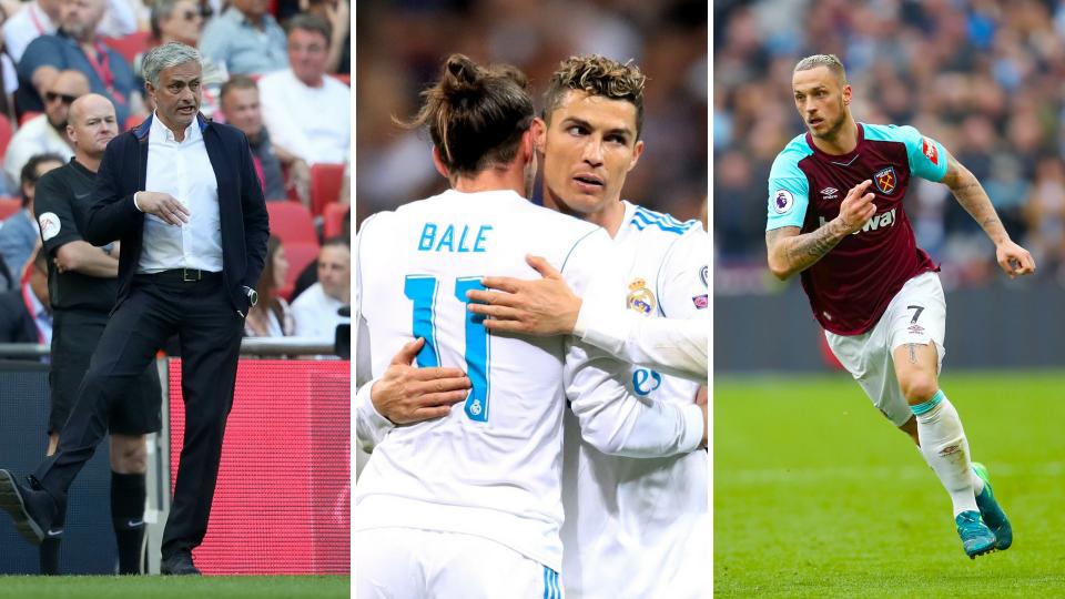 Jose Mourinho (left) waits on Gareth Bale and Cristiano Ronaldo, while Everton chase West Ham’s Marko Arnautovic