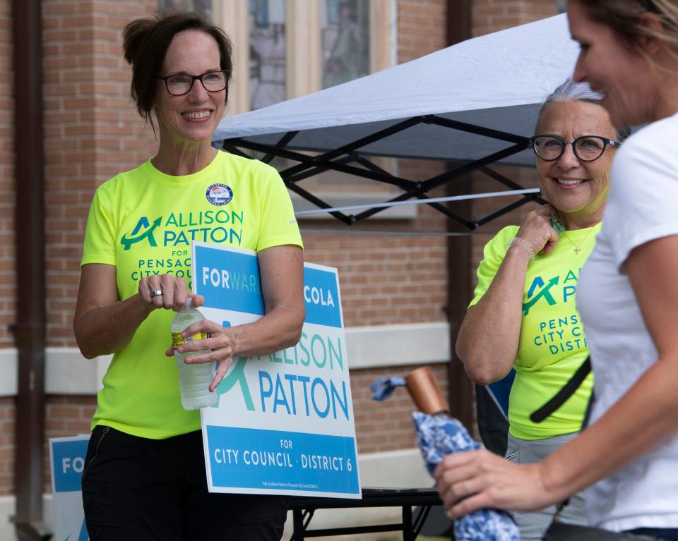 Allison Patton campaigns Aug. 23 in her bid to win the District 6 seat on the Pensacola City Council. With none of the three candidates vying for the seat securing more than 50% of the vote in the primary election, the two candidates who had the highest number of votes, Patton and incumbent Councilwoman Ann Hill, will face in a runoff during the general election Nov. 8.