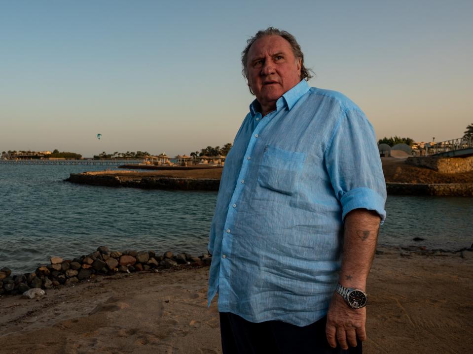 Gérard Depardieu poses at a resort a day after receiving a career achievement award, in the Egyptian Red Sea resort of el Gouna on 24 October 2020 (El Gouna Film Festival/AFP via G)