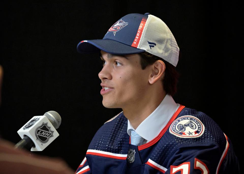 The Blue Jackets drafted Luca Del Bel Belluz, a center from the Ontario Hockey League’s Mississauga Steelheads, with the 12th pick in the second round.