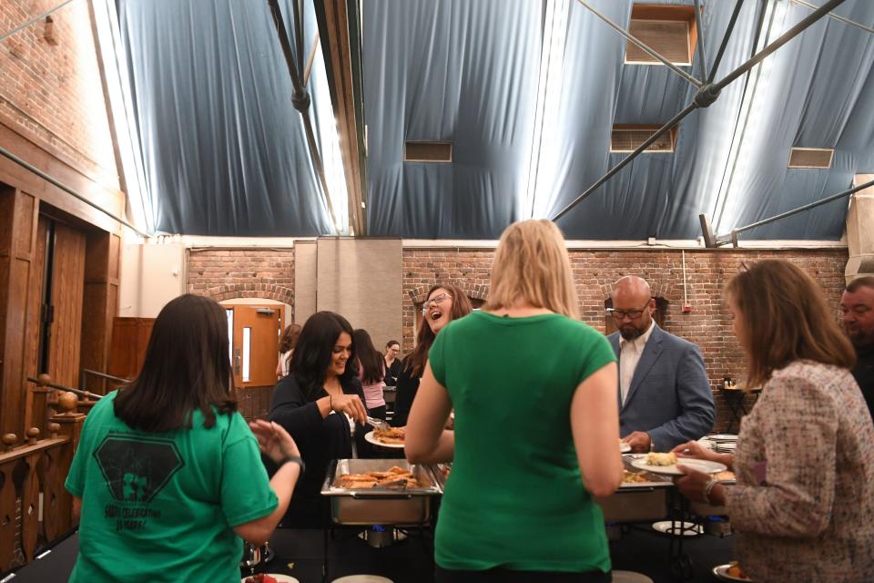 Attendees enjoy the breakfast buffet at Knox News and Knox.Biz’s Top Workplaces 2022 celebration at The Foundry, Thursday, July 21, 2022.