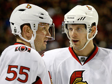 Sergei Gonchar (L) has contributed to the Sens' NHL-best power play, while Jason Spezza (R) is among the league's scoring leaders