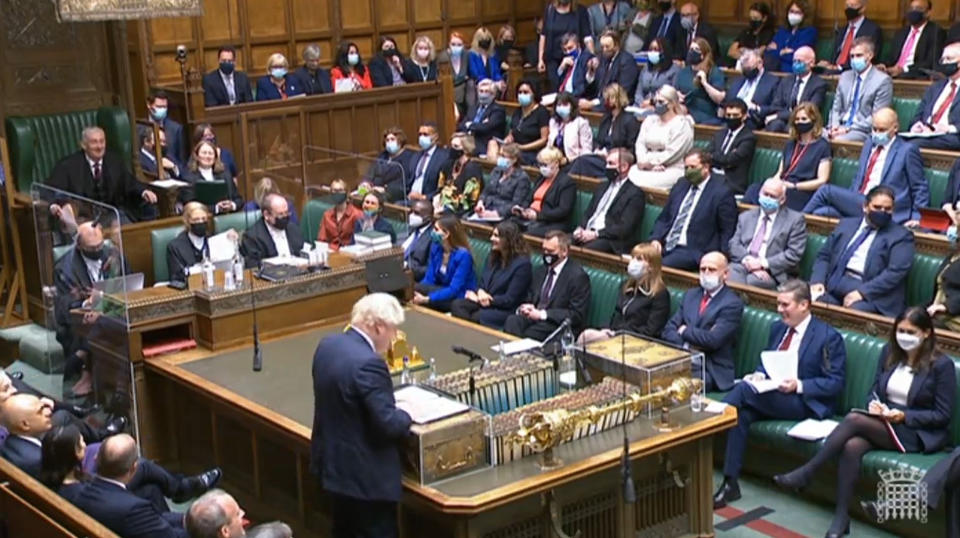 Prime Minister Boris Johnson speaking during the debate on the situation in Afghanistan in the House of Commons, London, as MPs returned to Parliament from their summer break for an emergency sitting on Wednesday, three days after the country's capital Kabul fell to the militants on Sunday. Picture date: Wednesday August 18, 2021.