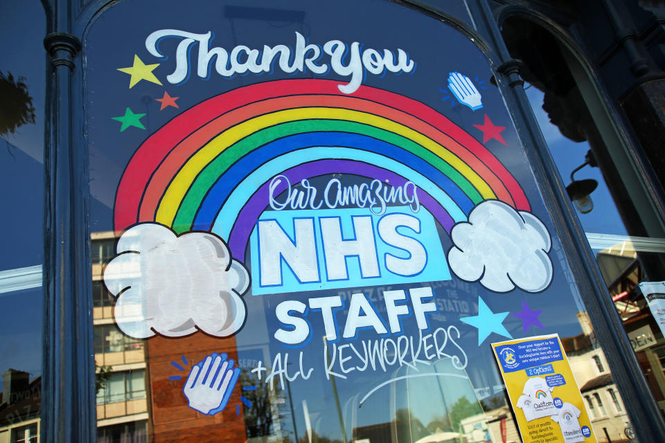 A colourful window display in Hove thanks the NHS staff and key workers as the UK continues in lockdown to help curb the spread of the coronavirus.