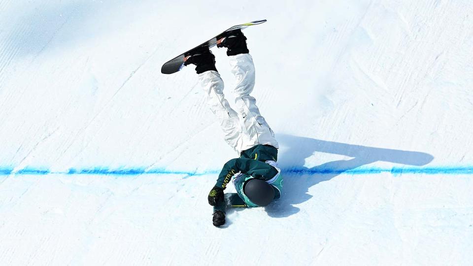 Australia's Tess Coady (pictured) flips after crashing in the big air finals at the Winter Olympics.