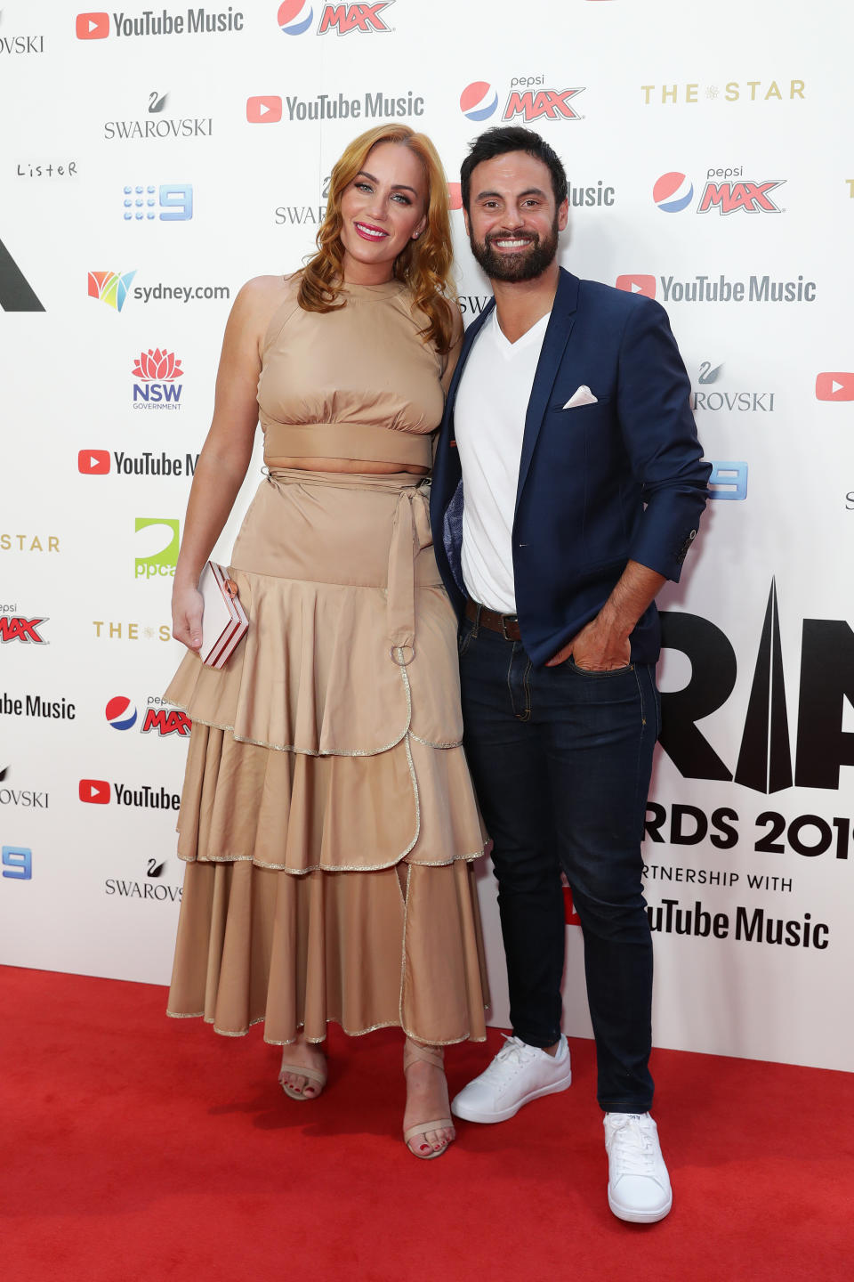 SYDNEY, AUSTRALIA - NOVEMBER 27: Jules Robinson and Cameron Merchant arrive for the 33rd Annual ARIA Awards 2019 at The Star on November 27, 2019 in Sydney, Australia. (Photo by Mark Metcalfe/Getty Images)