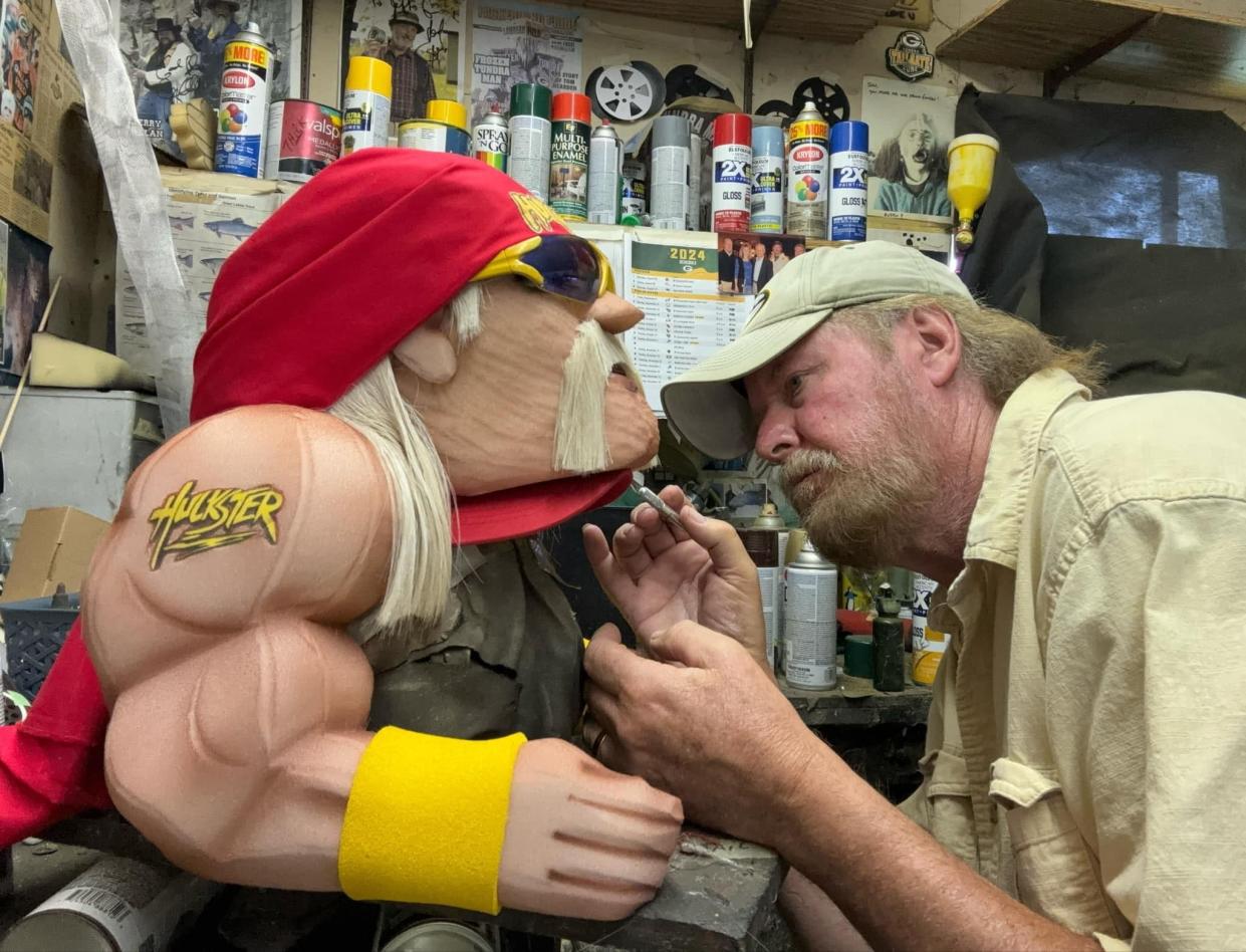 Jeff Kahlow, of Fond du Lac, works on a foam hat in the shape of Hulk Hogan, ahead of Hogan's Aug. 7 visit to the Fond du Lac and Appleton areas.