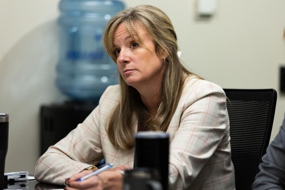 Assistant State Attorney Georgia Cappleman listens to a potential juror answers questions during jury selection for the Charlie Adelson trial on Tuesday, Oct. 24, 2023.