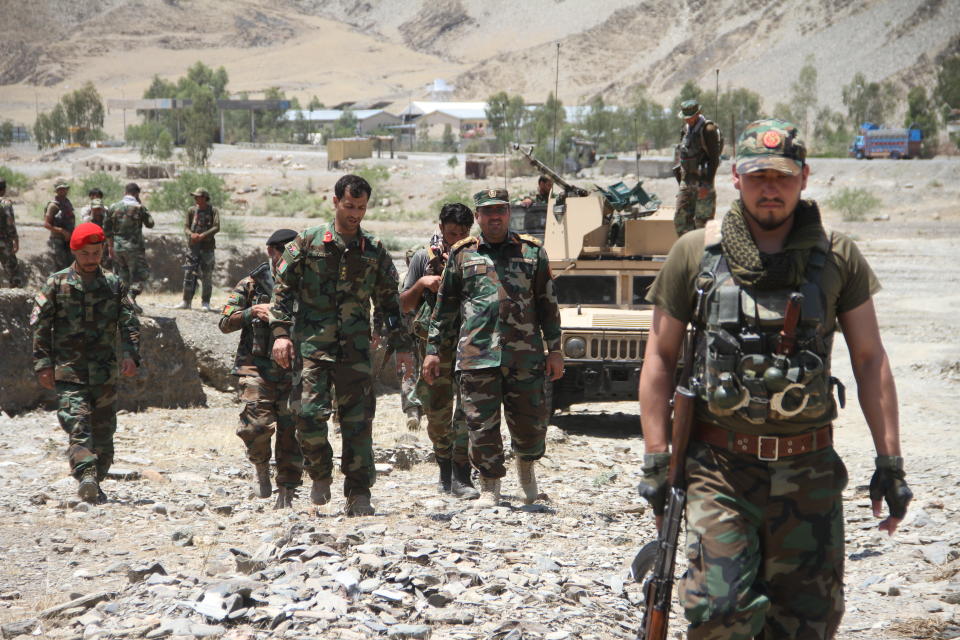 NANGARHAR, AFGHANISTAN - JULY 23: Afghan security forces deployed and start operations against Taliban around Torkham border point between Afghanistan and Pakistan in Nangarhar province, Afghanistan on July 23, 2021, as recently Taliban attacked Spin Boldak border point in Kandahar. (Photo by Stringer/Anadolu Agency via Getty Images)