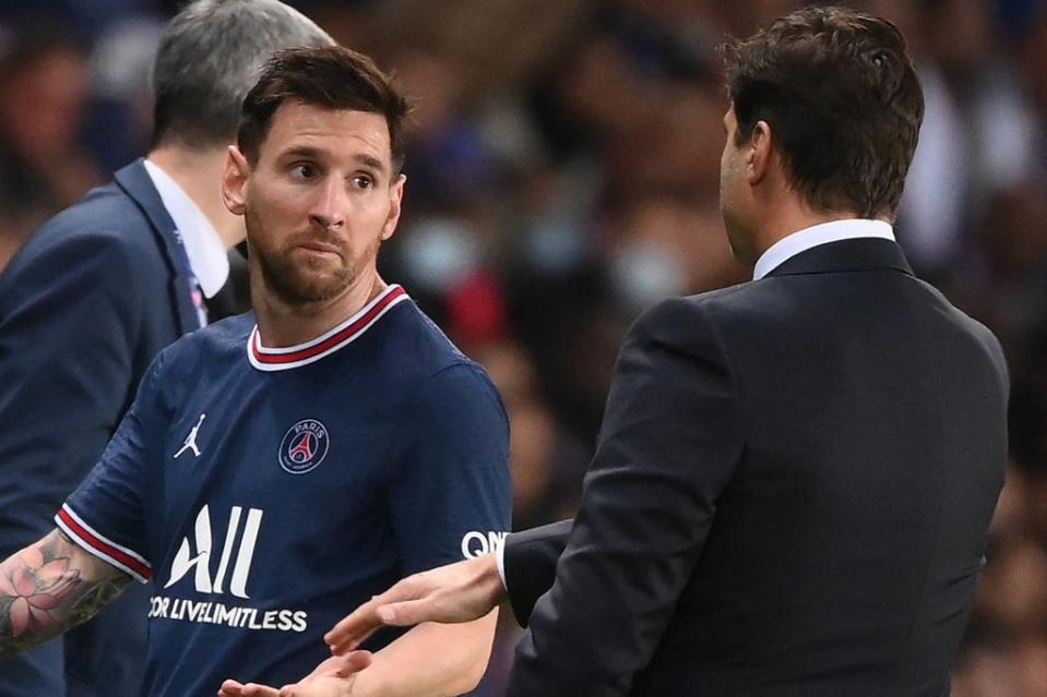 Lionel Messi was unhappy with Mauricio Pochettino after being subbed against Lyon  (AFP via Getty Images)