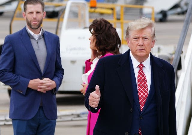 Former US president Donald Trump arrives at Aberdeen International Airport, in Dyce, Aberdeen, ahead of his visit to the course at Trump International Golf Links Aberdeen. in May 2023