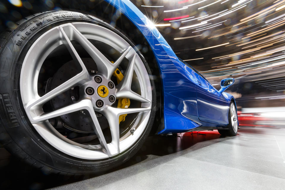 CAPTION CORRECTS CAR NAME - The New Ferrari F8 Tributo is presented during the press day at the 89th Geneva International Motor Show in Geneva, Switzerland, Wednesday, March 6, 2019. The Motor Show will open its gates to the public from 7 to 17 March presenting more than 180 exhibitors and more than 100 world and European premieres. (Cyril Zingaro/Keystone via AP)