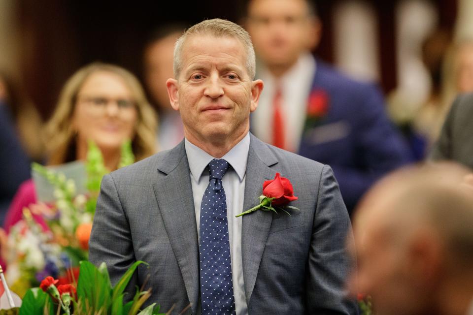 Rep. Paul Renner stands to applaud as Speaker of the House Chris Sprowls finishes sharing his opening remarks to the Florida House of Representatives during opening day of the 2022 Florida Legislative Session Tuesday, Jan. 11, 2022. 
