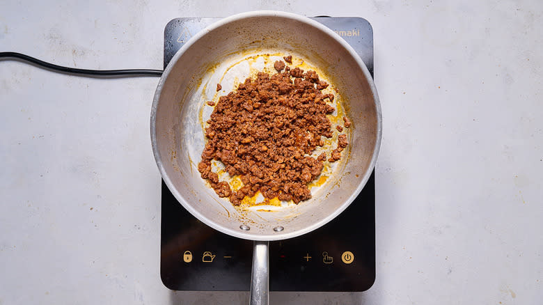 browning chorizo in skillet