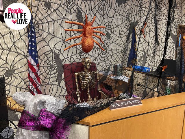 <p>Rob Owen</p> Oregon Justice of the Peace Justin Kidd's decorated desk for Halloween.