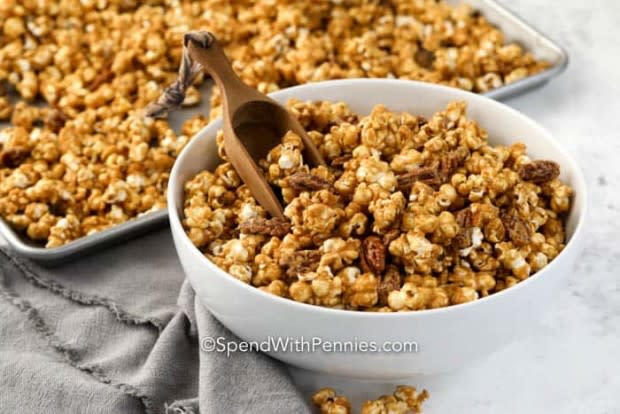 <p>Spend With Pennies</p><p>Making caramel corn at home is almost as easy as bringing home a box from the store.</p><p><strong>Get the recipe: <a href="https://www.spendwithpennies.com/homemade-caramel-corn/" rel="nofollow noopener" target="_blank" data-ylk="slk:Homemade Caramel Corn;elm:context_link;itc:0;sec:content-canvas" class="link ">Homemade Caramel Corn</a></strong></p>