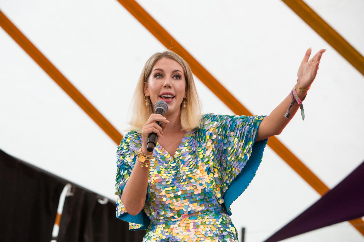 Comedian Katherine Ryan performs lives on stage at the Henham Park during the Latitude Festival in Southwold, Suffolk. (Photo by Keith Mayhew / SOPA Images/Sipa USA)