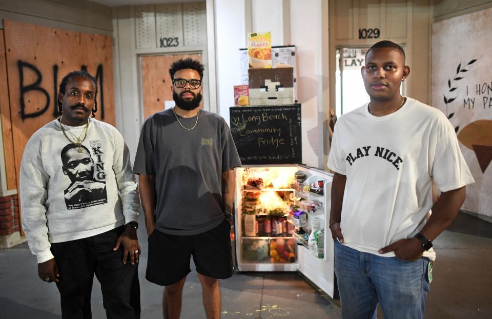 Senay Kenfe, left, Ron Jenkins and Ryan Hoyle at Play Nice LBC in Long Beach.